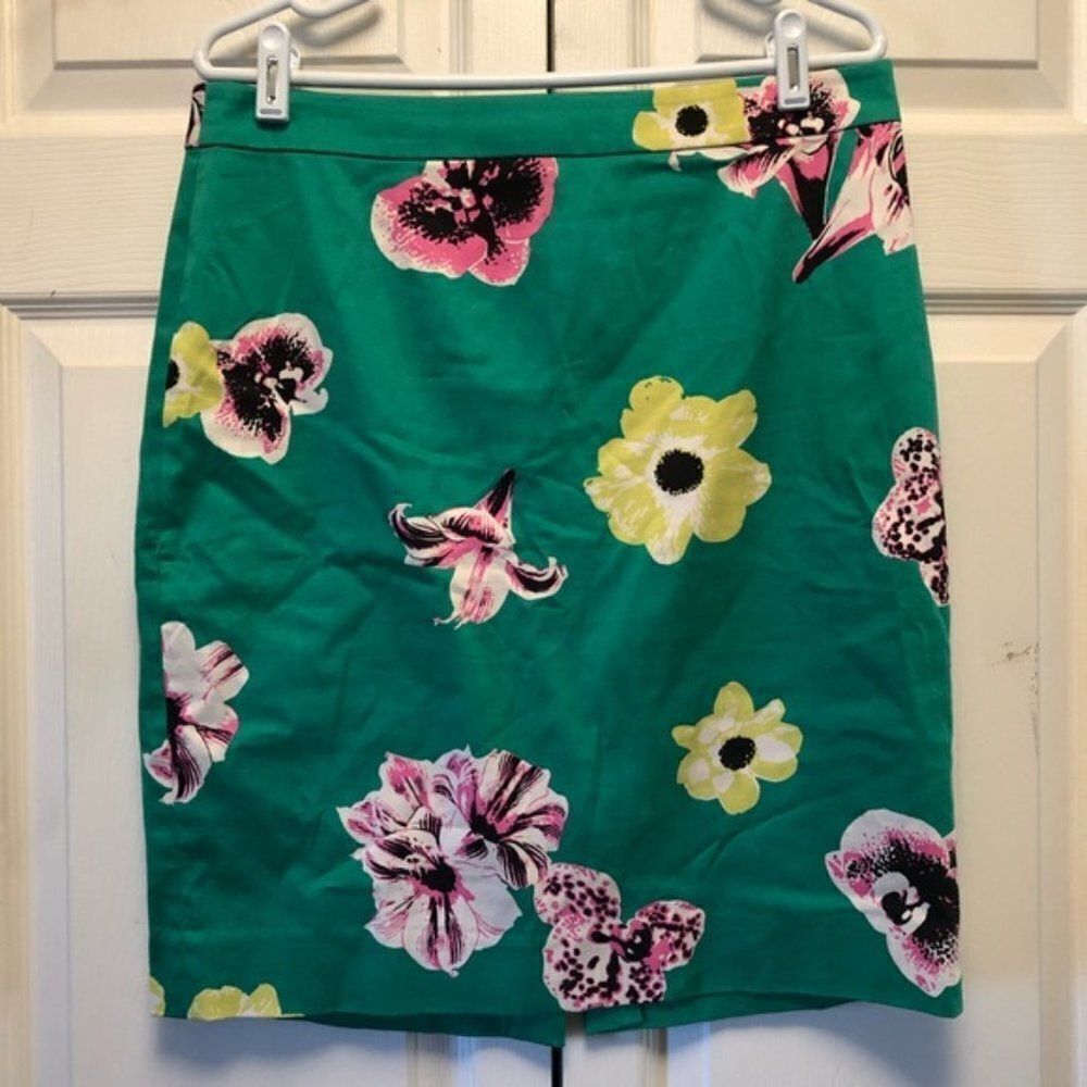 J. Crew Green Floral Pencil Skirt